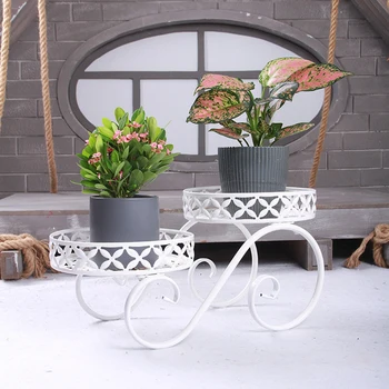 

1pcs Iron Flower Stand High And Low Level Pot Rack Plant Storage Rack Living Room Balcony Floor Plant Stand - White Black