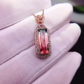 

Y421 Fine Jewelry Real 18K Rose Gold 100% Natural Watermelon Tourmaline 4.1ct Gemstone Diamond Pendant Necklace