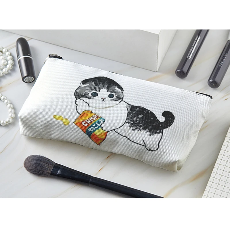 Kawaii Cartoon Cat Print Cosmetic Bag Women's Cute Portable Toiletry Bag Travel Makeup Bag Organizer Pouch Beauty Case