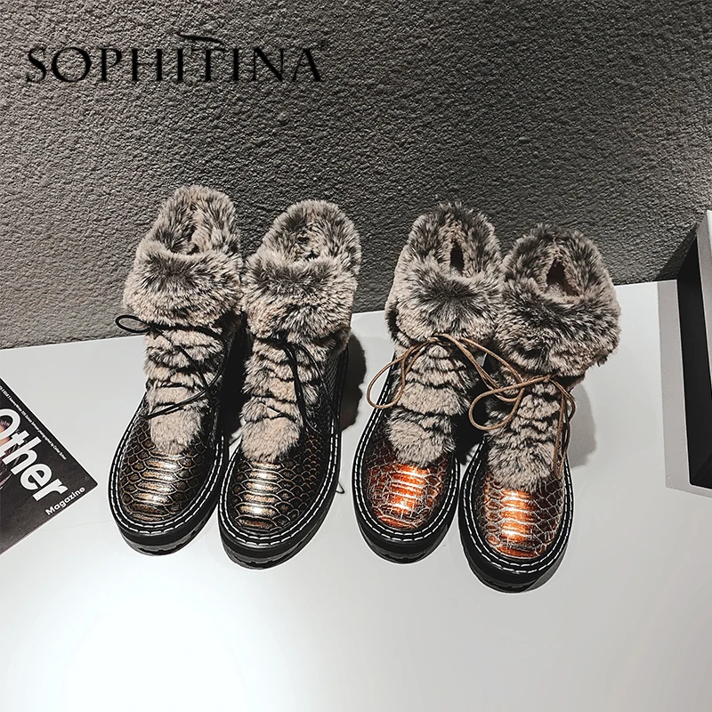 SOPHITINA/модные дизайнерские ботинки стильная удобная обувь с квадратным каблуком и круглым носком на шнуровке, особый дизайн новые женские ботильоны, PO319