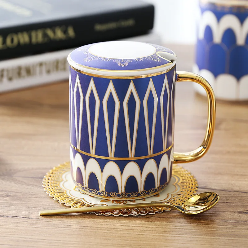 Светильник, роскошная керамическая кружка, европейский стиль, керамическая чашка, большая емкость, стекло для воды, Золотая керамическая пара, чашка для кофе, молока, чашка - Цвет: A
