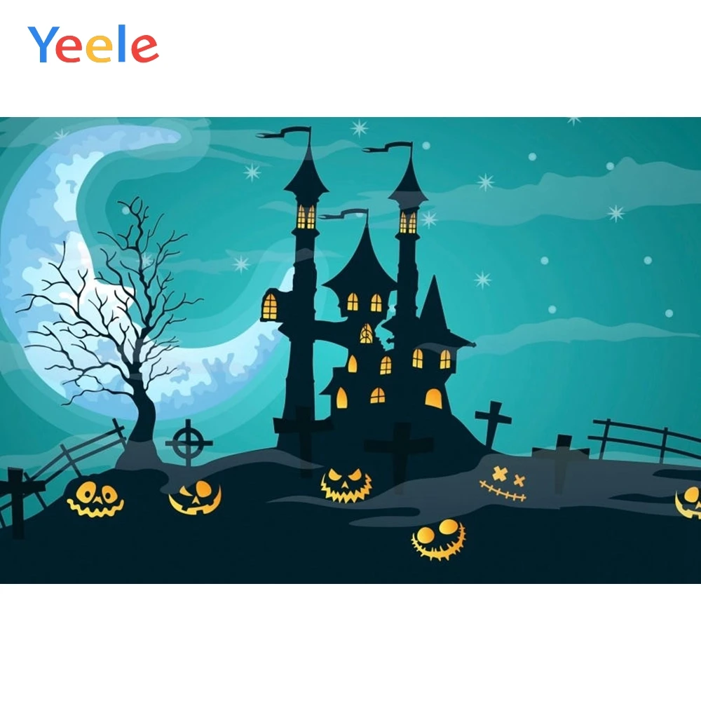 

Yeele Happy Halloween Backdrop Cartoon Castle Pumpkin Pantern Moon Customized Vinyl Photography Backgrounds For Photo Studio