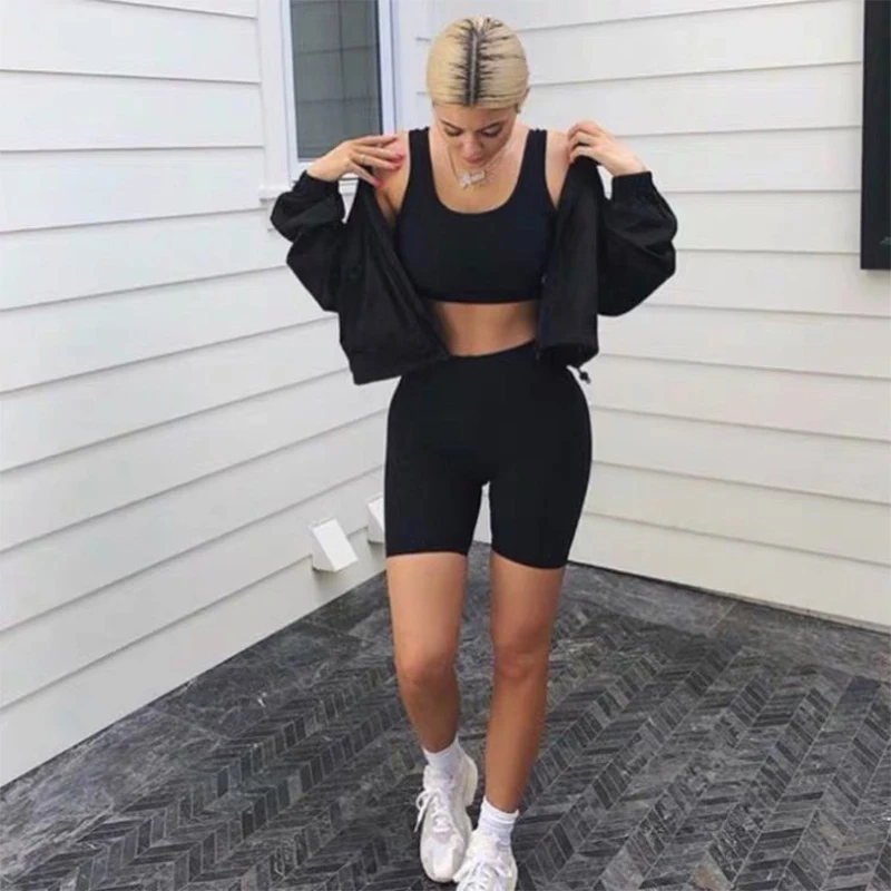 Shorts Women Thin Fitness Casual High Waist Fashion Biker Shorts Summer Slim Knee-Length Bottoms Black Cycling Shorts Streetwear