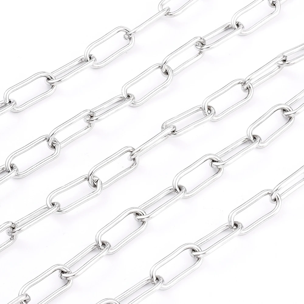 

about 10m/Roll 304 Stainless Steel Paperclip Chains Unwelded Drawn Elongated Cable Chains for jewelry making DIY Accessories