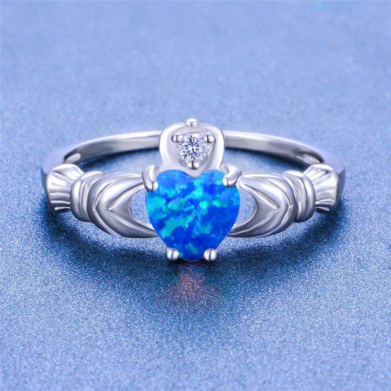 

Fashion Ladies Small Blue Heart Opal Ring Minimalist 925 Sterling Silver Wedding Ring Cute Party Engagement Rings For Women