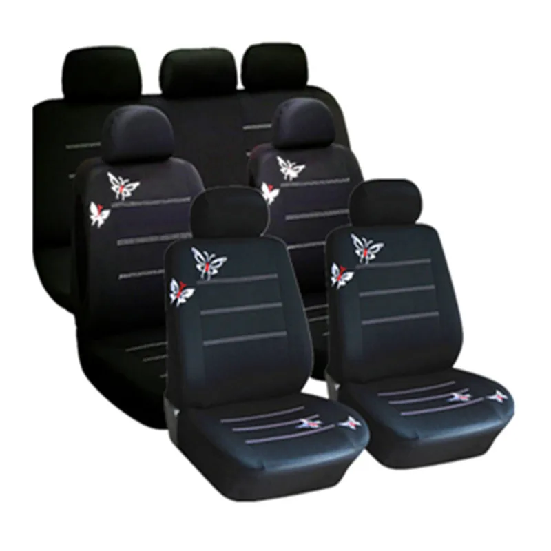 Черный чехол на семь сидений для автомобиля с вышитой бабочкой для молодежи, общие аксессуары для большинства автомобильных сидений, внутренние аксессуары, черное сиденье