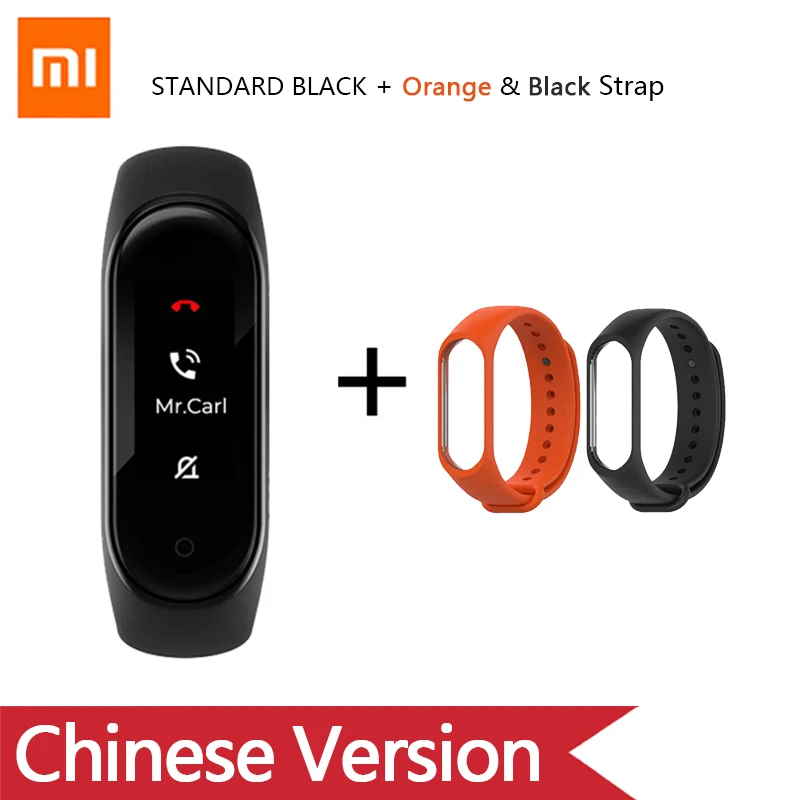 Умный Браслет OriginalXiao mi Band 4 на английском, испанском и русском языках, 3 цвета, AMOLED экран, mi band 4, Smartband, fitness Traker - Цвет: Ad Orange BlackStrap