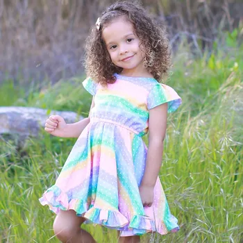 

Girl Dresses Toddler Kids Baby Girls Ruffles Rainbow Dot Princess Casual Tie-dyed Dress Baby Girl Summer Dress Casual Dress Girl