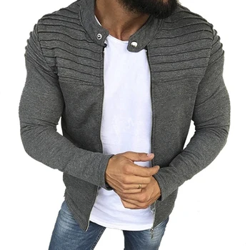 

Men's Autumn Pleats Slim Stripe Fit Jacket Zipper Long Sleeve Coat Cardigan Coat Sports Casual Men Jacket