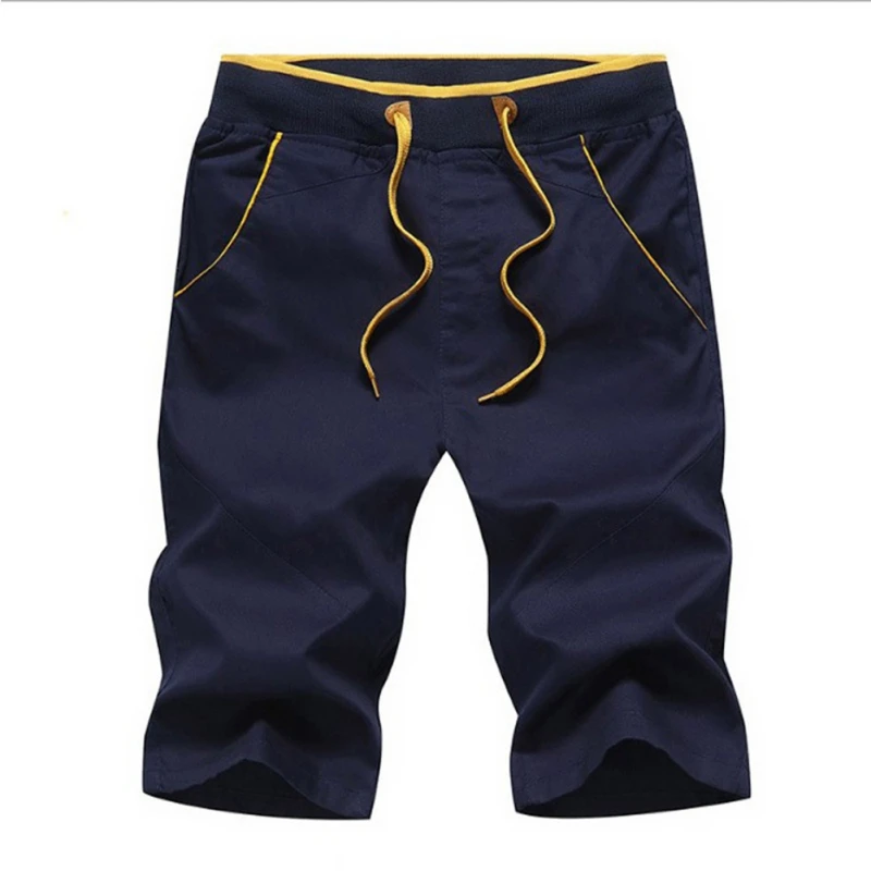 Dark Blue Мужские летние повседневные однотонные тонкие брюки свободные из чистого хлопка, мужские шорты высокого качества, большие размеры, шорты с карманами - Цвет: Dark Blue