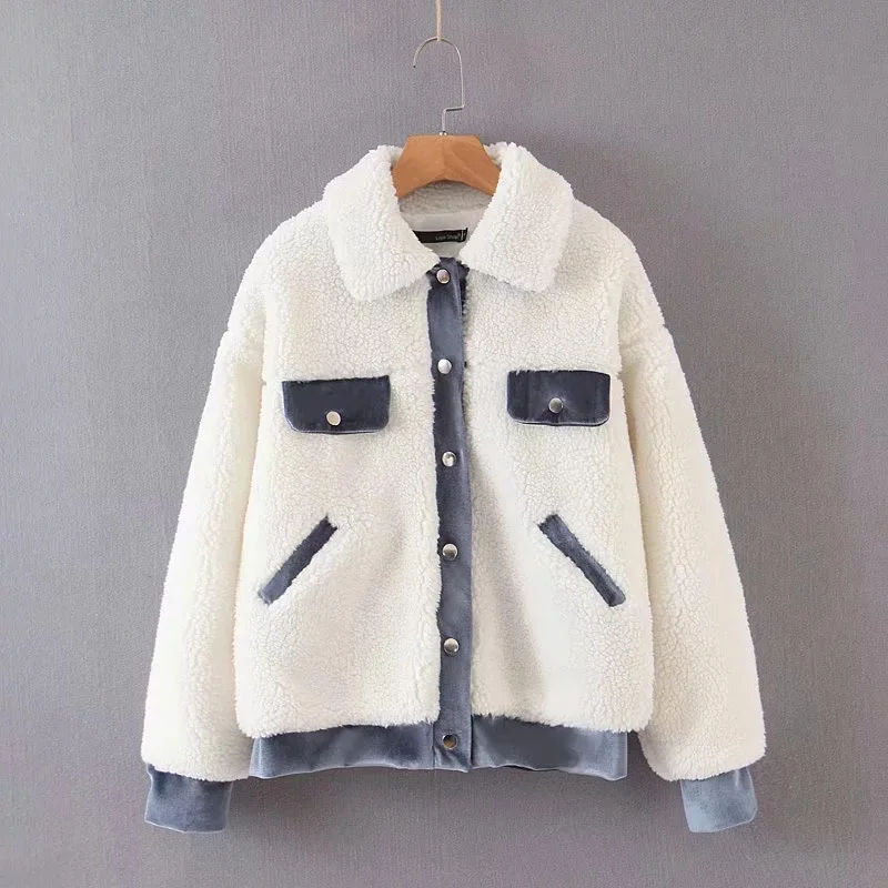 ArtSu Женское зимнее белое пальто-Тедди повседневное теплое мягкое пальто из овечьей шерсти с отложным воротником уличная Женская куртка из искусственного меха