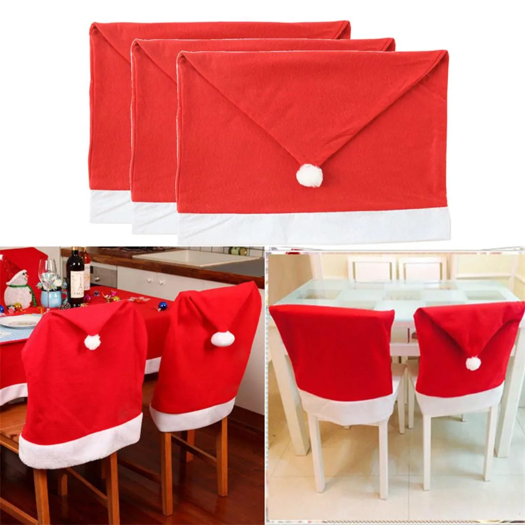 

2019 New Fashion 3/8/12/16PCS Santa Hat Chair Covers Christmas Decor Dinner Chair Xmas Cap Sets