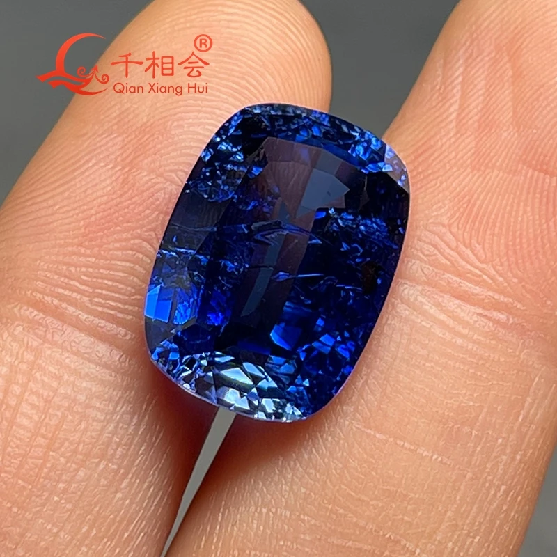 

lab created sapphire long cushion shape Thailand cut dark blue color including minor cracks inclusions loose gem stone