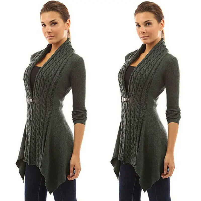 Women Knitted Long Sleeve Jumper Sweater Cardigan Wrap Cowl Neck Shawl Tops Coat