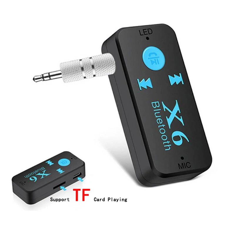 DISOUR X6 5.0 Bluetooth Receiver AUX 3.5MM Car Kit Dongle Stereo Audio With Mic Handfree Wireless Adapter Support TF Card Play