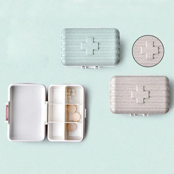 

Wheat Straw Portable Translucent Drug Storage Box Pillbox 6 Grids Travel Medicine Bag Emergency First Aid Kit