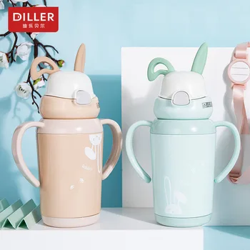 

DILLER 350ml 316 stainless steel with handle strap portable children thermos kettle rabbit shape Leakproof student water bottle