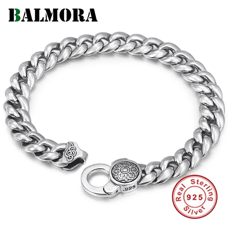 BALMORA Твердые 925 пробы серебро шесть слов сутра буддистский вращающийся браслет для женщин мужчин подарок Винтаж ювелирные украшения