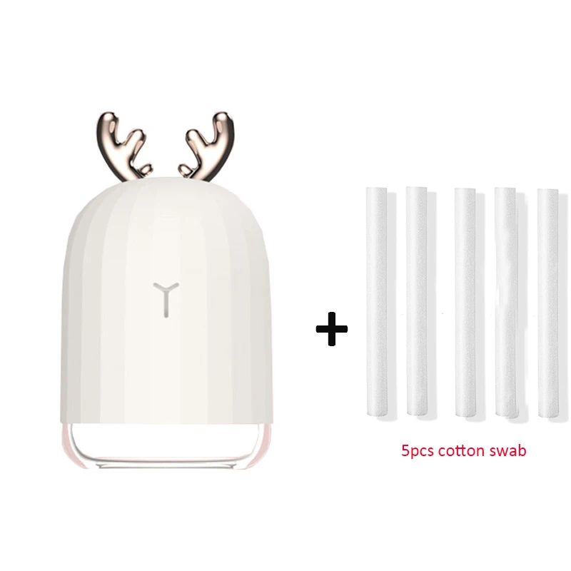 White and 5 filters High Quality 220ML Ultrasonic Air Humidifier Aroma Essential Oil Diffuser for Home Car USB Fogger Mist Maker with LED Night Lamp - Цвет: White and 5 filters