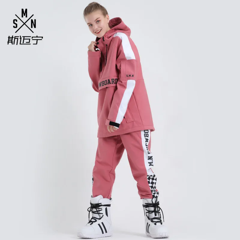 SMN, женский лыжный костюм, куртка для сноуборда, брюки, ветрозащитная, водонепроницаемая, для взрослых, лыжный костюм, брюки с капюшоном, спортивная одежда, зимнее теплое пальто