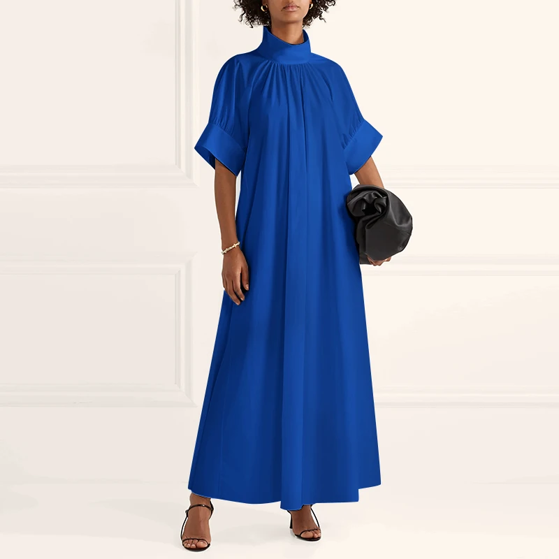 Casual Loose Solid Sundress Robe Elegant Party Long Dresses VONDA Women Long Maxi Dress Autumn Turtleneck Long Sleeve Dresses