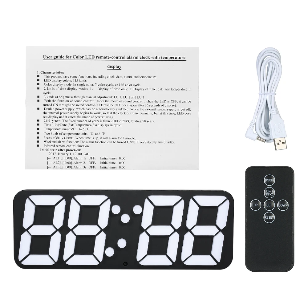 

Hot LED Digital Thermometer Alarm Clock USB Powered Sound Control 115-Color Changing 3-Level Brightness Wall Desktop Clock