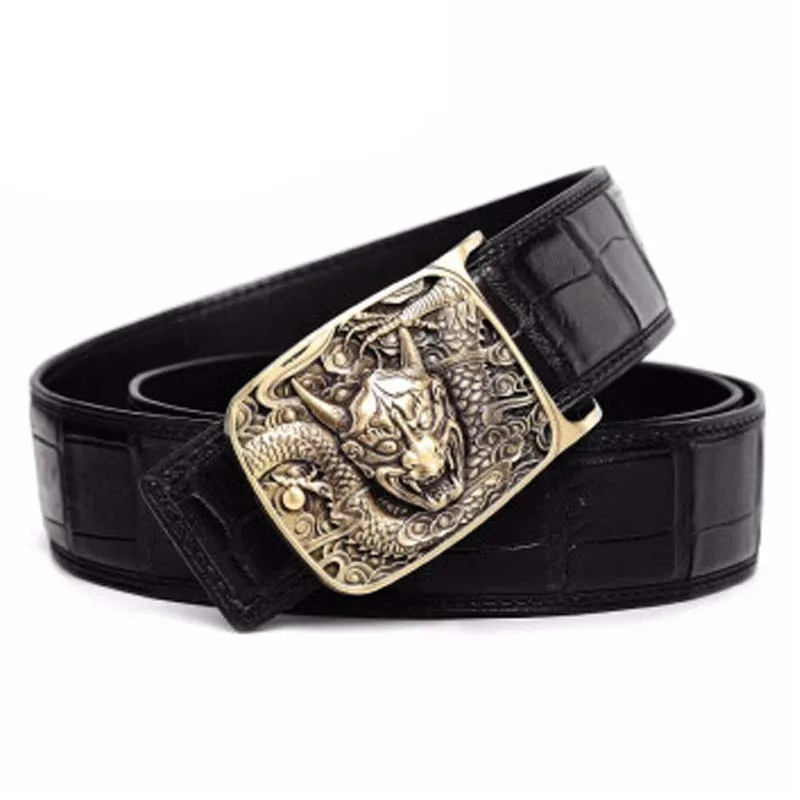 

VVBrown crocodile leather business men crocodile belt brass Plate buckles male belt Smooth buckle men belts male