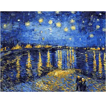 

Oil Painting By Number Landscape Starry sky On Canvas Frame Handmade Color DIY Craft Kits For Adults Drawing Home Decoration Art