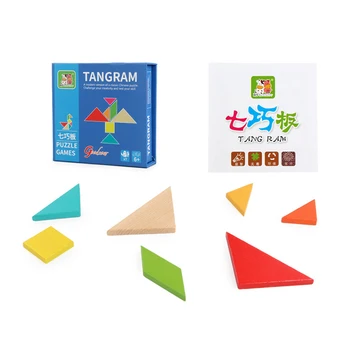 

7Pcs Tangram Wooden Puzzle New1 Colorful Puzzle Square IQ Game Brain Teaser Educational Toys for Children