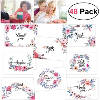 

48PCS DIY Folding Thank You Cards Set with Kraft Envelopes and Stickers for Bridal Shower Birthday Graduation Engagement Wedding
