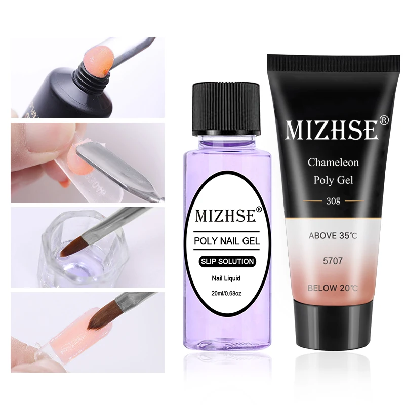 MIZHSE Crystal Jelly Gum Poly Gel Set 30ml Crystal Jelly Builder Nail Finger Extension Hard UV Gel Lacquer Manicure Tips