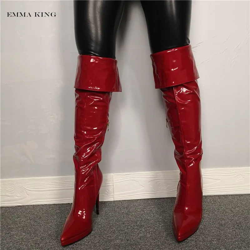 

EMMAKING Winter Luxury Red Patent Over The Knee High Boots For Sexy Women Waterproof Platform Boots Thin High Heels Plus Size