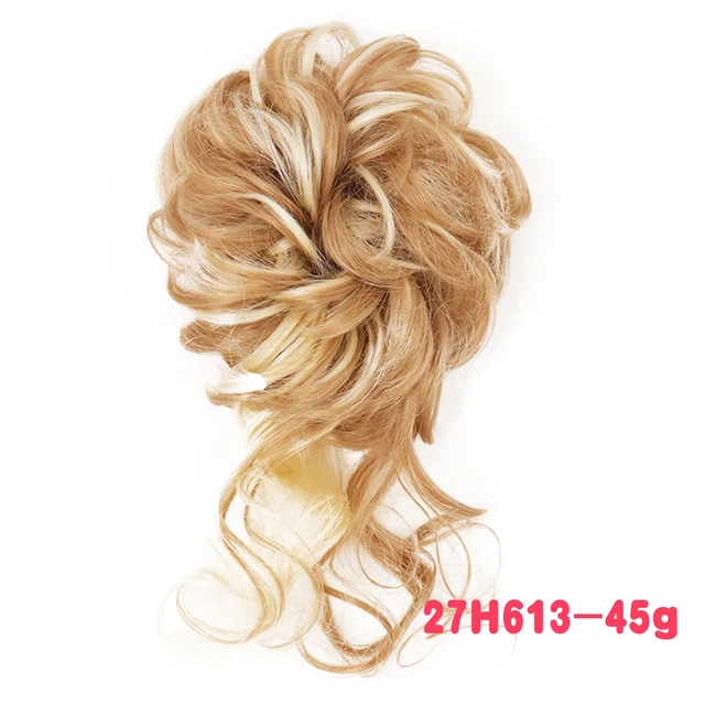 MERISIHAIR Synthetic Girls Curly Scrunchie Chignon With Rubber Band Brown Gray Hair Ring Wrap On Messy Bun Ponytails M-27h613