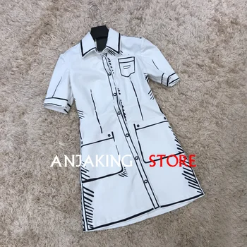 

2020 California Sky new lapel solid color short sleeve dress summer women's dress straight retro denim dress