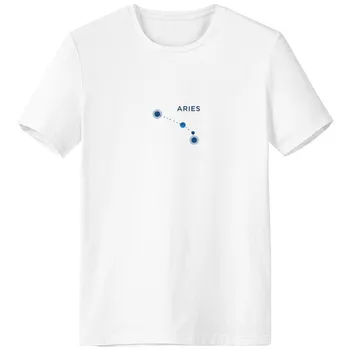 

Aries Constellation Sign Zodiac Crew-Neck White T-shirt Spring Summer Tagless Comfort Sports T-shirts Gift