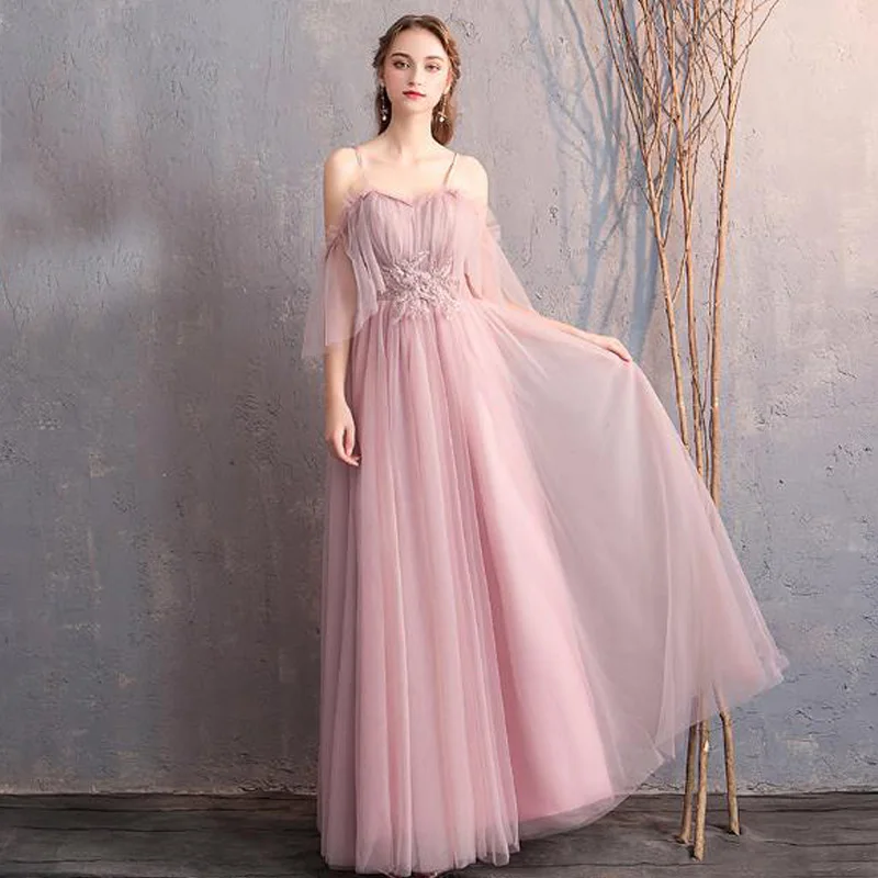 D Pink Ankle Length ТРАПЕЦИЕВИДНОЕ ПЛАТЬЕ подружки невесты; розовое Тюлевое платье; Vestido de Fiesta; Элегантное Длинное платье; Robe de Soiree; торжественное платье для выпускного вечера; TS-004 - Цвет: D Pink Ankle Length