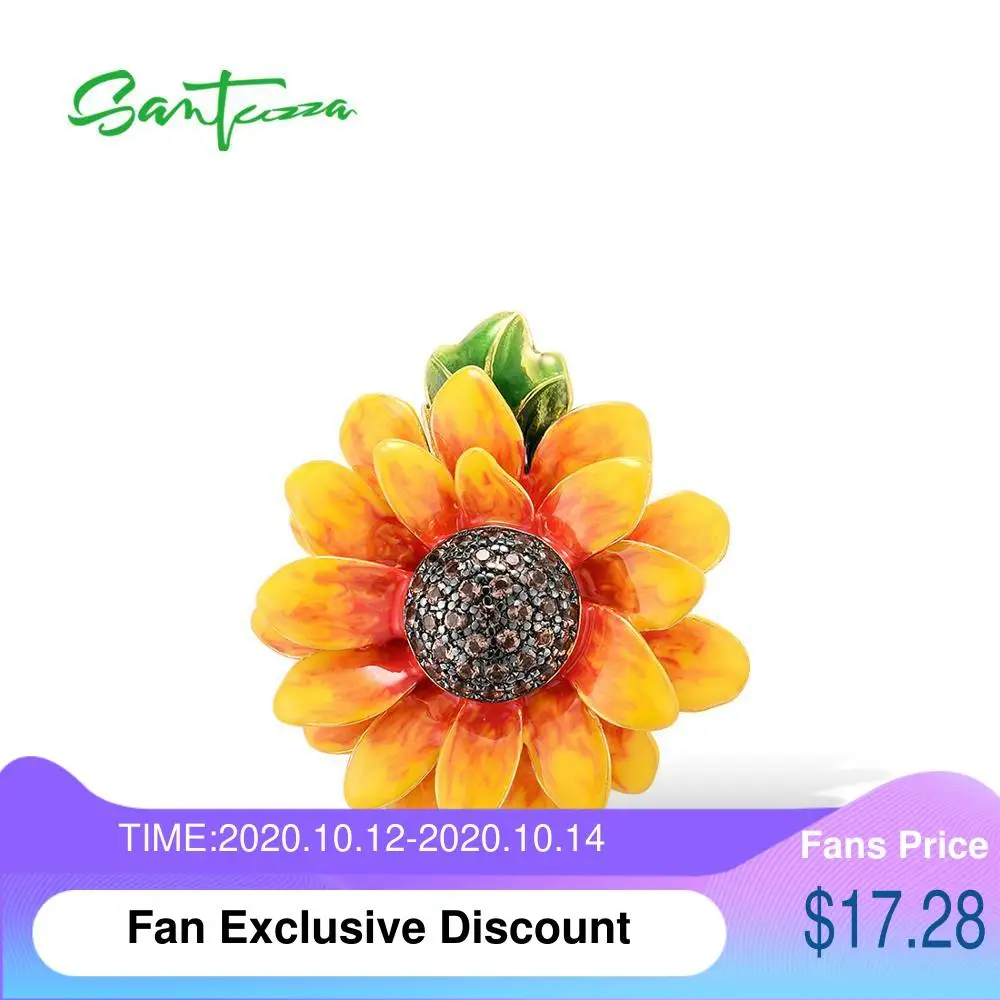 

SANTUZZA Silver Pendant For Women Pure 925 Sterling Silver Gold Color Exquisite Sunflower Pendant Fine Jewelry Handmade Enamel