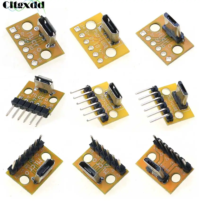 

Cltgxdd 5pcs Micro USB Female Male Head Connector PCB Converter Adapter Breakout Test Board 90/180 Degree Vertical