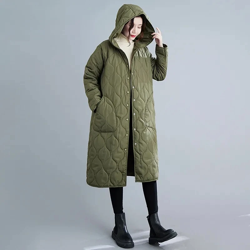 Warm Loose Hooded Parkas Coat Female New Autumn Winter Women Vintage Green Cotton Coat Mid-Length Thick Cotton-Padded Jacket