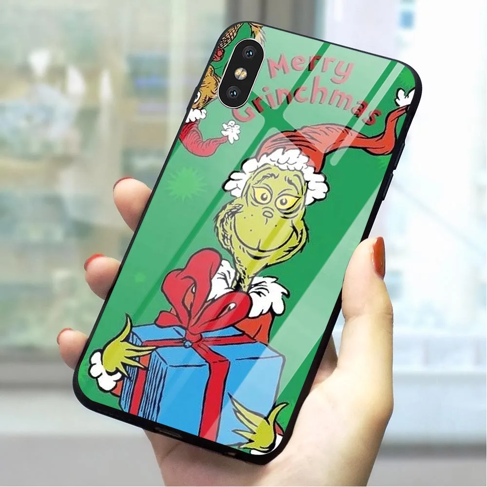 

Fashion Monster Grinch Stole Christmas Tempered Glass Phone Cover for iPhone Xs Max Case X 6 6S XR 8 Plus 7 5S 5 SE Back 11 pro