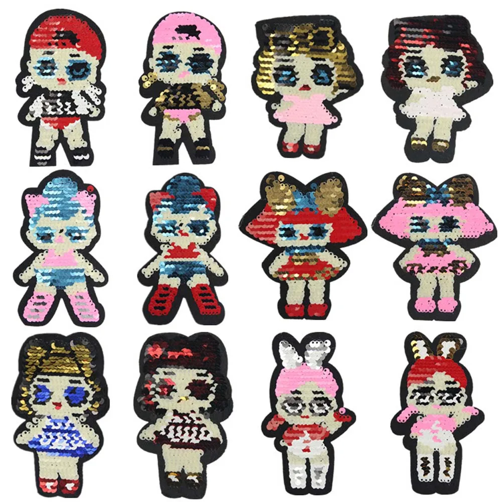 

Cute Doll Paillette Sequins Fabric Patch Cap Clothes Sticker Bag Sew Iron On Applique DIY Apparel Sewing Clothing Accessories