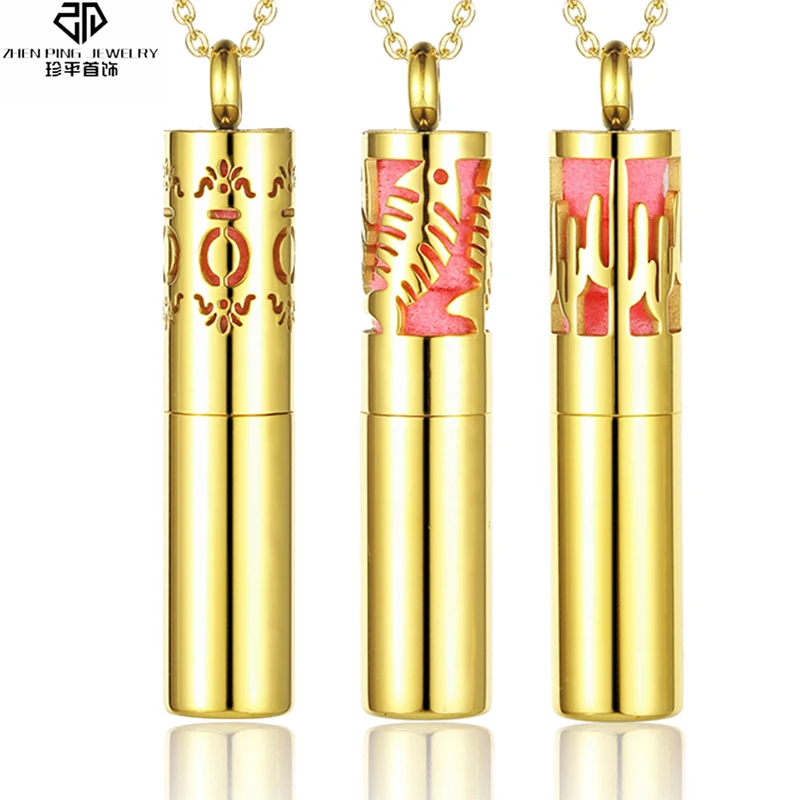 

Hollow Gold Color Stainless Steel Necklace Women Aromatherapy Storage Essential Oil Container Diffuser Pendant Men