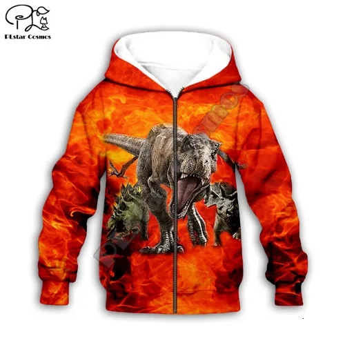 Kids zip hoodies Детские толстовки с 3d принтом динозавра Юрского периода для маленьких мальчиков и девочек, костюм с детскими рисунками, комплект детской одежды, толстовки, футболки - Цвет: Kids zip hoodies