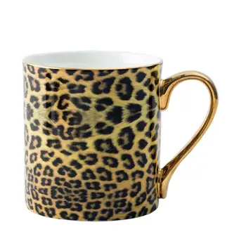 

Yellow Leopard Pattern Coffee Cup with Spoon Coffee Cup Set Ceramics Tea Cup with Handle Milk Cup Water Drinkware Birthday Gift