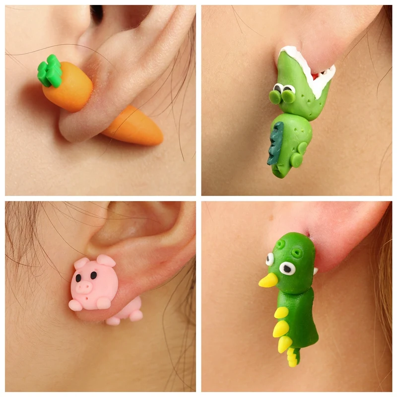1 Pair Cute Animal Bite Earring Cartoon Soft Clay Earrings Tyrannosaurus Dinosaur Party Fun Gifts | Украшения и аксессуары