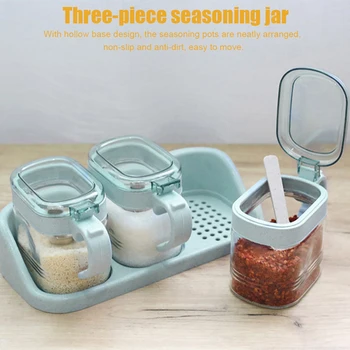 

3Pcs/Set Plastic Seasoning Storage Box Wheat Straw Eco-friendly Wall Hanging Glass Seasoning Container Kitchen Tools 30E
