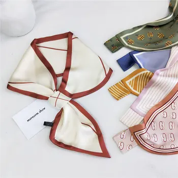 

New Women Line Print Silk Scarf Square Foulard Lady's Neck Hair Scarves Design Printed Head Kerchief Fashion Girl Hair Scarfs
