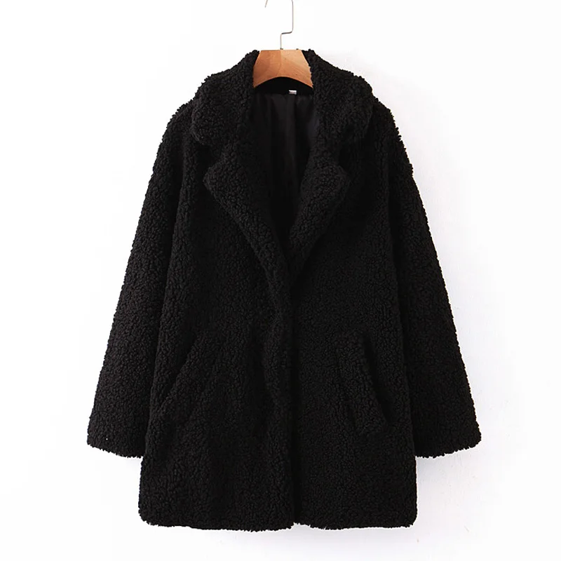 Fandy lokar, пальто из искусственного плюшевого меха, женские модные однотонные куртки с пуговицами, женские элегантные пальто с длинным рукавом для женщин, JZ - Цвет: XLFF2712