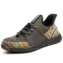 Ударопрочная дышащая мягкая и нескользящая защитная обувь со стальным носком, строительная обувь для мужчин, летающая ткачество