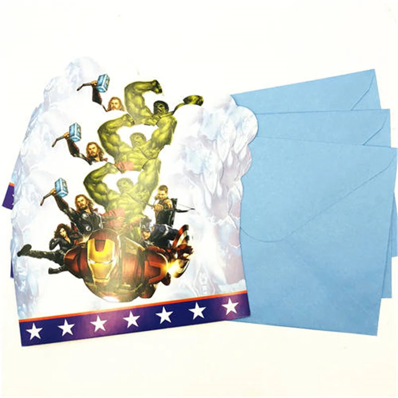 6Card 6Envelope 6 шт. конверты для приглашений в виде Мстителей, вечерние конверты для детей, праздничные сувениры для дня рождения - Цвет: 6Card 6Envelope